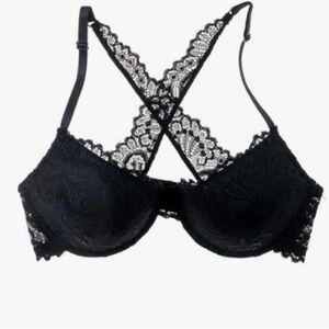 ALYCE IVES INTIMATES Bra Black Lace Underwire Crisscross Back Women’s 38D EUC